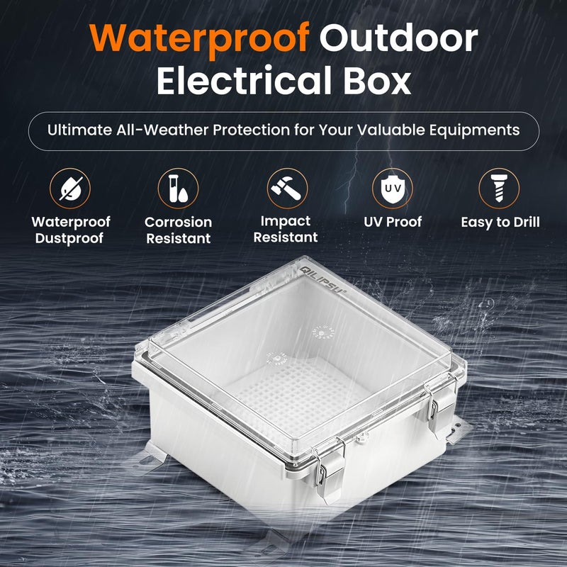 QILIPSU Waterproof Junction Box IP67 Outdoor Plastic Electrical Project Enclosure Weatherproof with Mounting Plate, Wall Brackets, Hinged Clear Cover 5.9"x5.9"x3.5" CC - Image 2